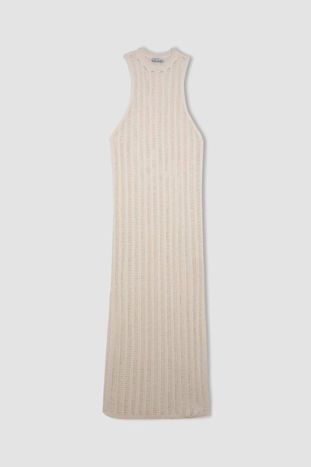 Regular Fit Bisiklet Yaka Kroşe Kolsuz Maxi Triko Plaj Elbise A7830AX24SM - 8