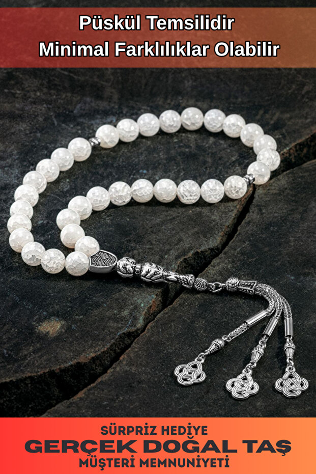 Natural Stone Rosary - Natural Large Stone Rosary with White Agate Stone 10mm