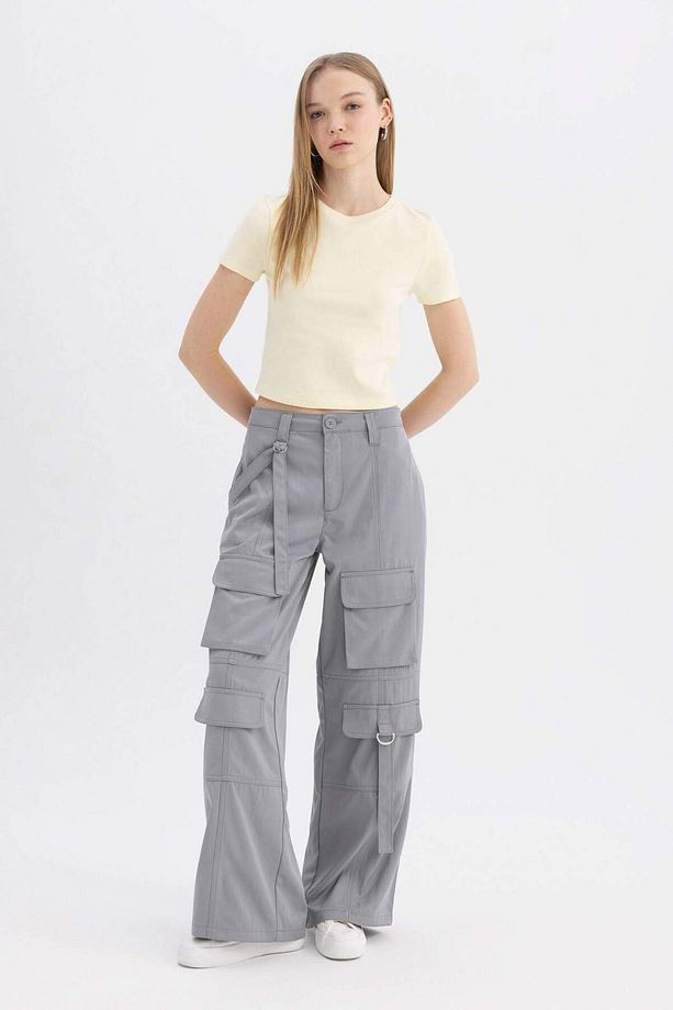 Coool Wide Leg Geniş Paça Normal Bel Pantolon Kargo Cepli Basic Düz C4710AX24SP - 1