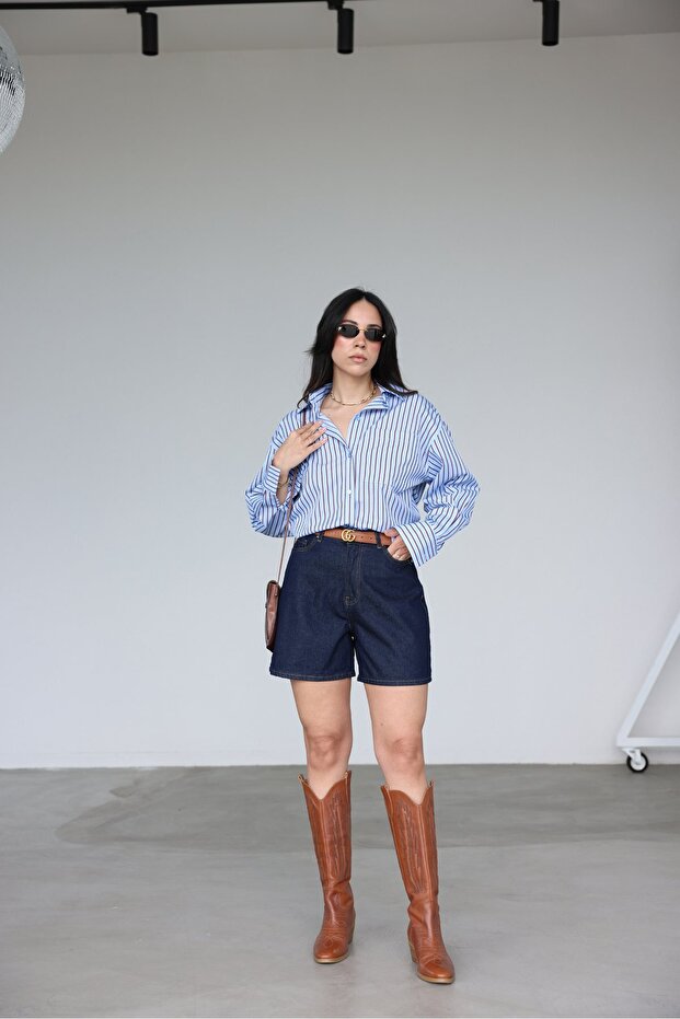 Geniş Kalıp Basic Denim Şort - 4