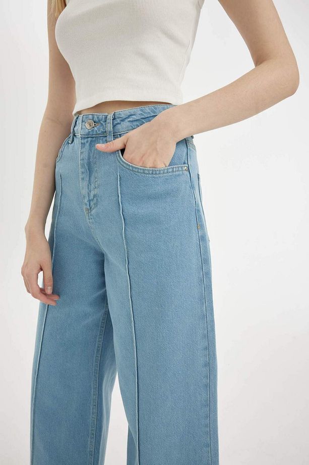 Kısa Geniş Paça Yüksek Bel Bilek Boy Jean Yıkamalı Pantolon D2434AX24HS - 5
