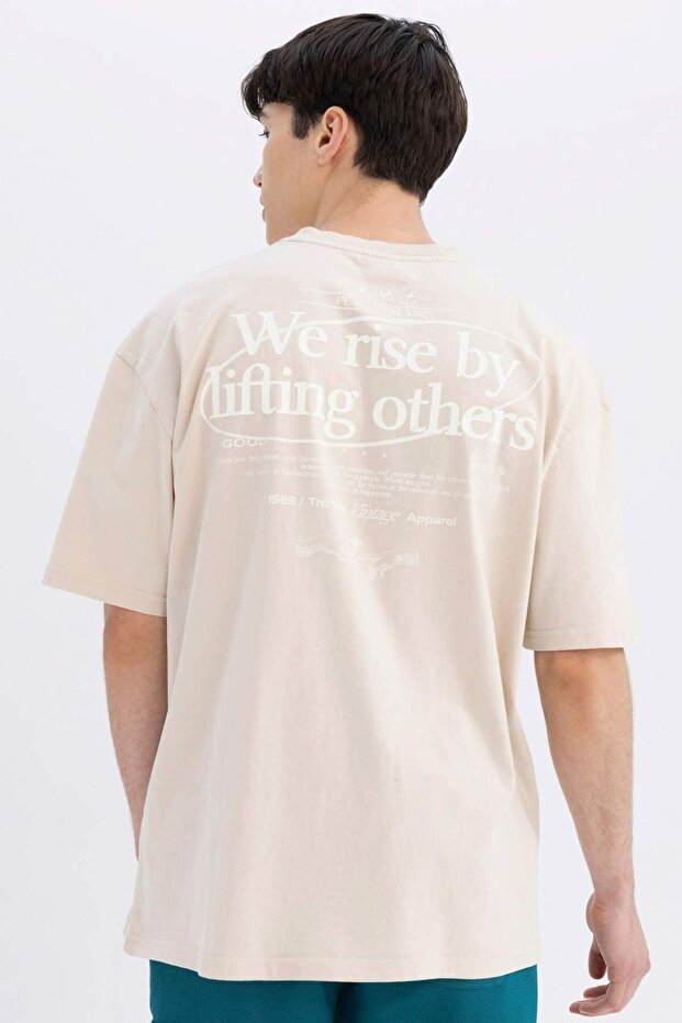 100% Cotton Oversize Wide Fit Crew Neck Back Printed Short Sleeve T-Shirt C7165Ax24Sm