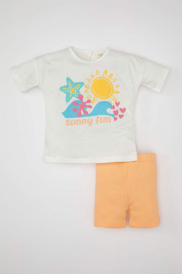 Kız Bebek 2li Takım Baskılı Kısa Kollu Tişört Şort C9433A524SM - 1