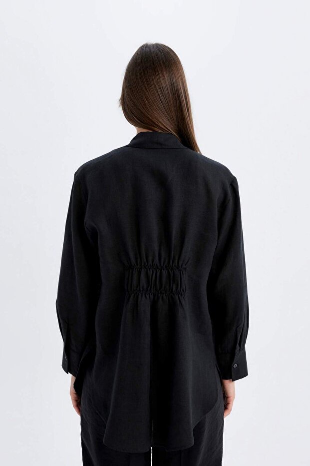 Regular Fit Keten Basic Düz Uzun Kollu Gömlek Tunik D1844AX24SM - 6