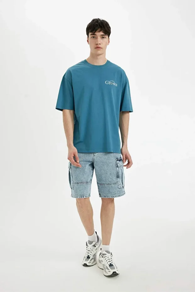 %100 Pamuk Kargo Fit Jean Bermuda Şort C2047AX24SM - 1
