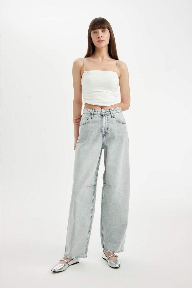 Baggy Fit Yüksek Bel Uzun Jean Yıkamalı Pantolon D0192AX24HS - 1
