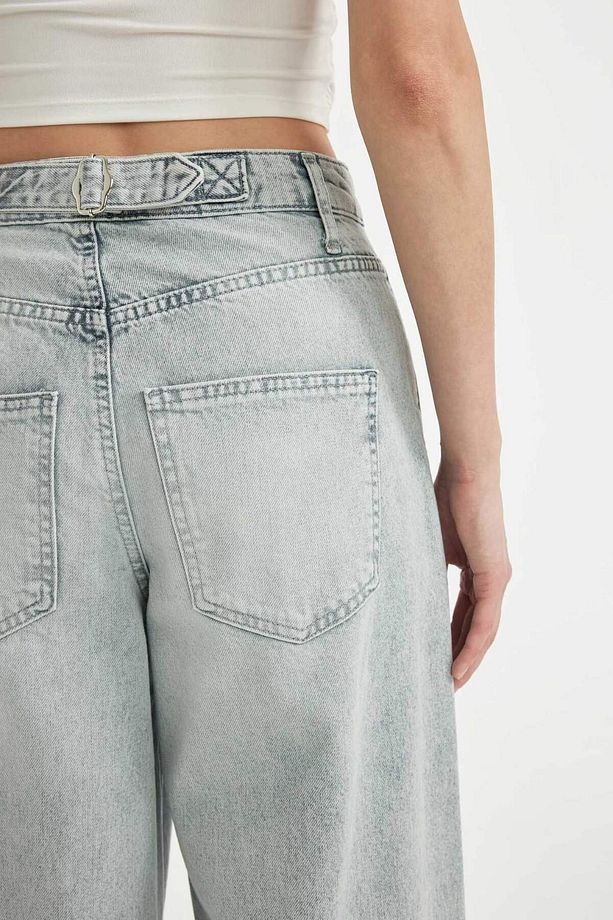 Baggy Fit Yüksek Bel Uzun Jean Yıkamalı Pantolon D0192AX24HS - 8