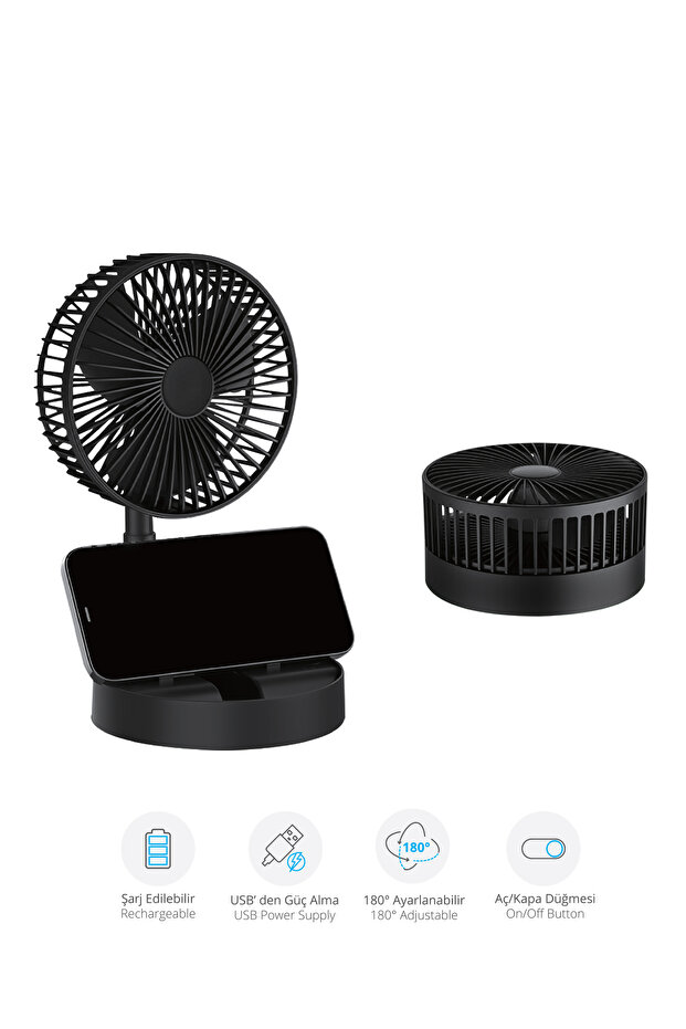 5567-S Katlanabilir Usb Şarjlı Masaüstü Soğutucu Mini Fan / 3 Kademe Hız Ayarlı Vantilatör - 3