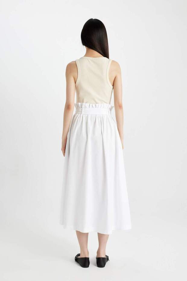 A Kesim Normal Bel Poplin Midi Etek C7238AX24SM - 5