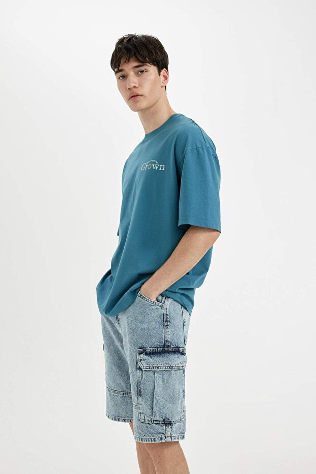 %100 Pamuk Kargo Fit Jean Bermuda Şort C2047AX24SM - 5