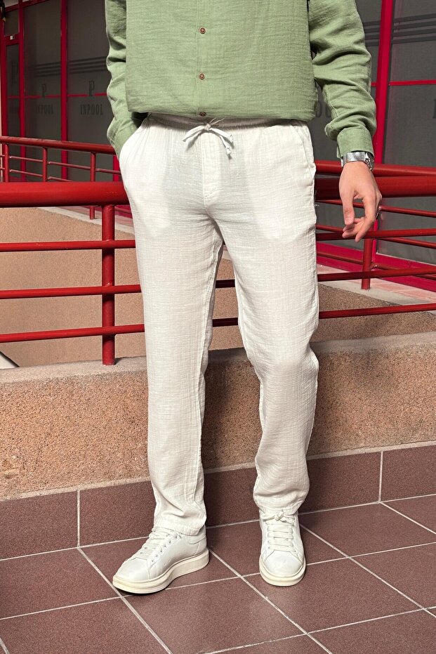 Elastic Waist, Lace-Up, Oversize Fit, 100% Cotton Muslin Woven, Summer & Spring Season Pants 295