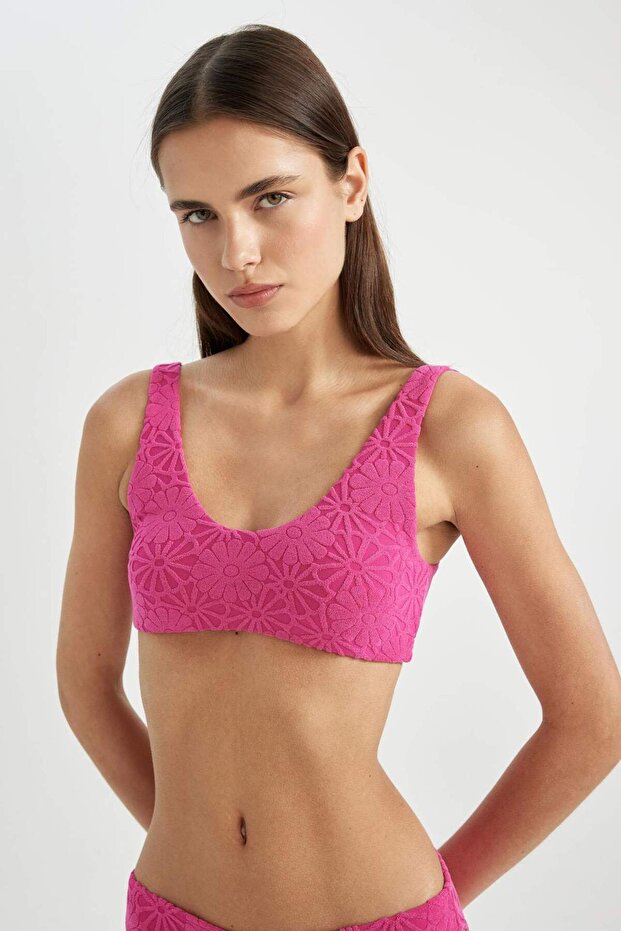 Regular Fit Çiçekli Jakarlı Bikini Üstü-Fall in Love B6901AX24SM - 2