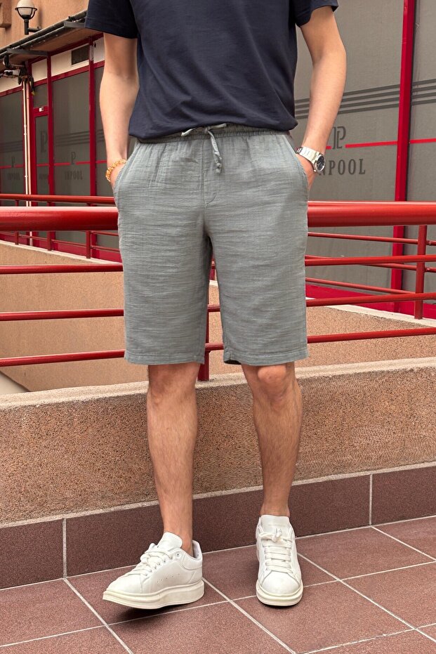 Male, Elastic Waist, Regular Fit, Muslin Weaving, 100% Cotton, Summer Shorts-Bermuda 303