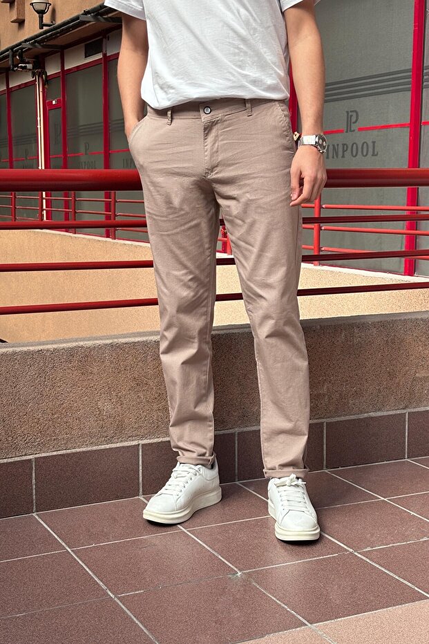 Men, Linen Weaving, Cotton Fabric, Regular Fit, Seasonal Pants 294