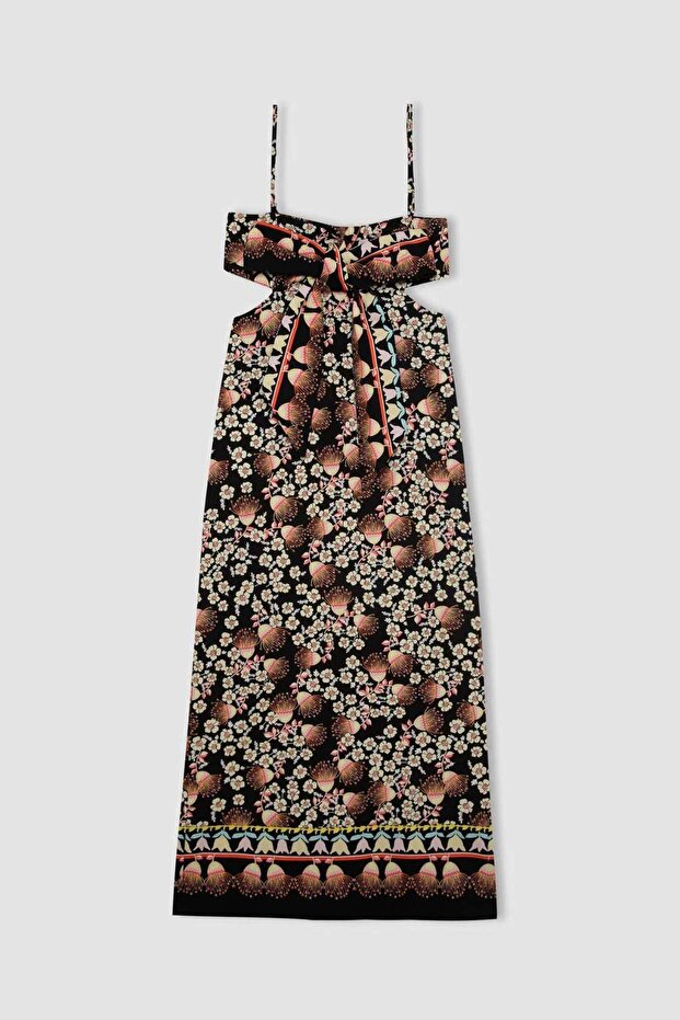 Lug Von Siga x DeFacto Bodycon Desenli Askılı Poplin Midi Elbise C1297AX24SM - 7