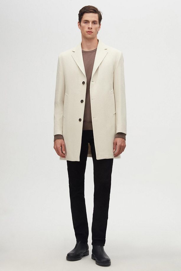 Ds Damat Regular Fit Ekru Mono Yaka Kaşe Kaban - 7