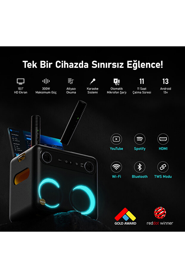 Partybox Break X2 300w Karaoke Bluetooth Hoparlör Seti, Dahili 10.1" Tablet, 2 Adet Mikrofon - 4