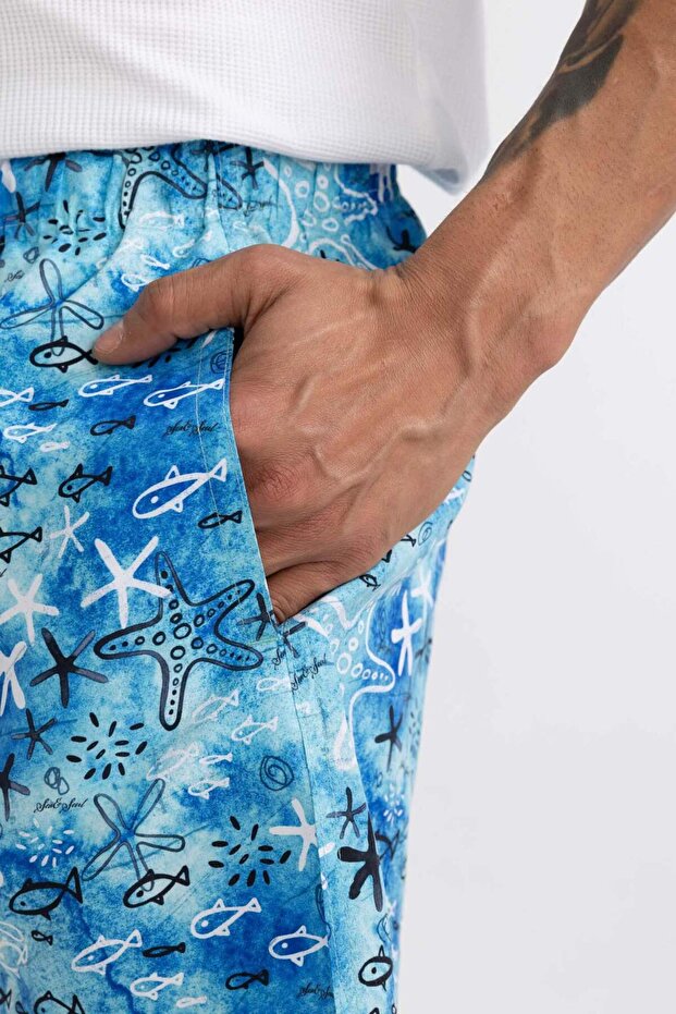 Regular Fit Desenli File Astarlı Kısa Boy Deniz Şortu B7631AX24HS - 6