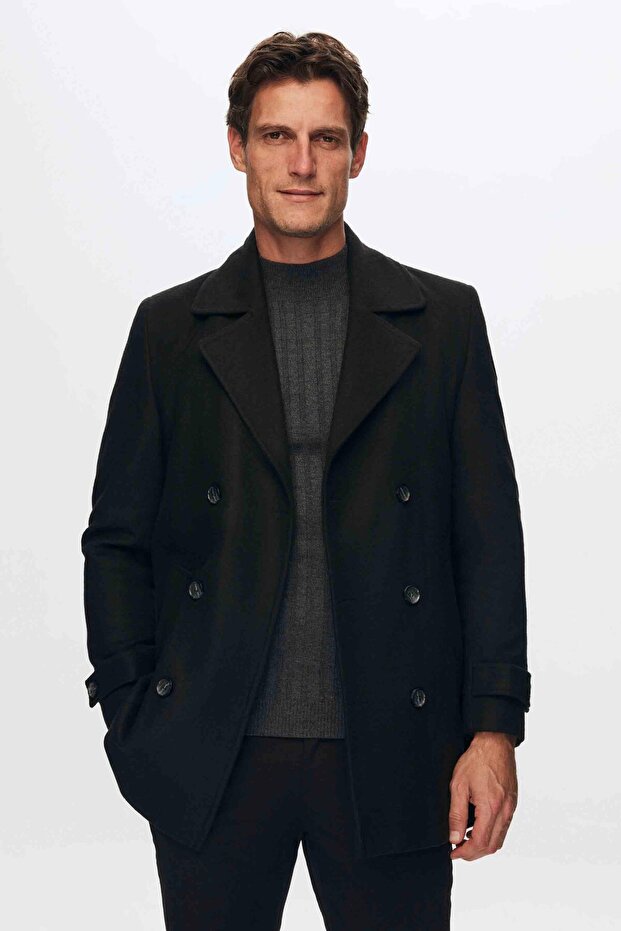 Regular Fit Siyah Palto - 2