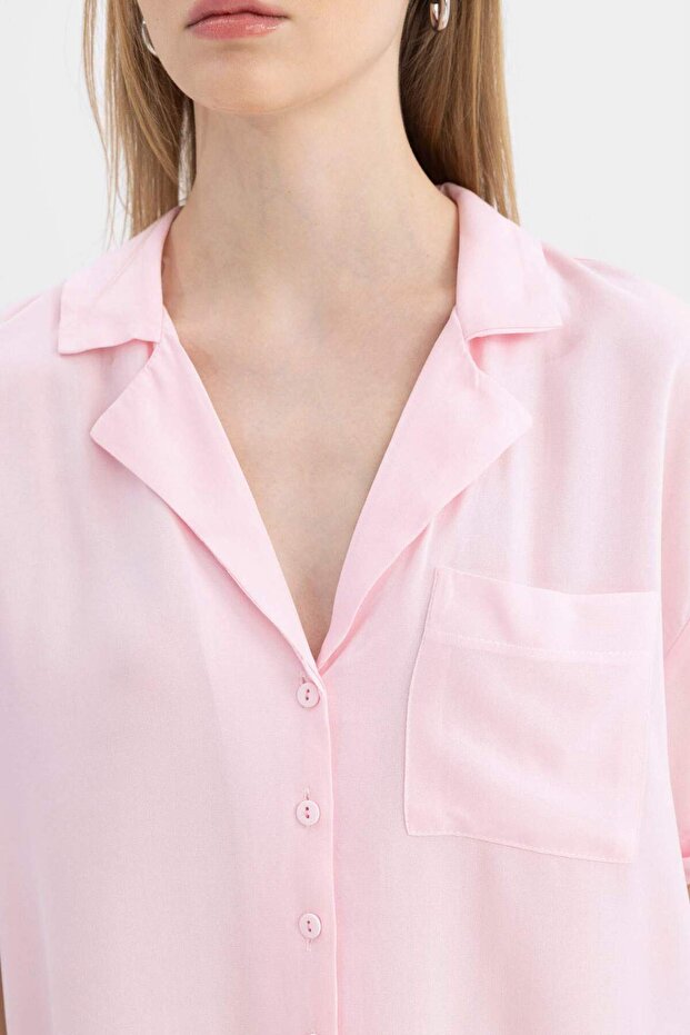 Coool Oversize Geniş Kalıp Pijama Yaka Kısa Kollu Gömlek C3751AX24SP - 5