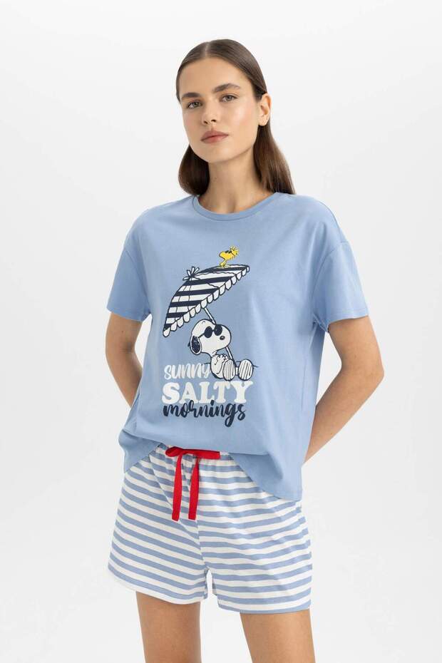 Fall in Love Snoopy Pijama Takımı Regular Fit Kısa Kollu Üst Şort C1739AX24SM - 4