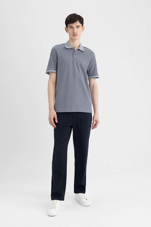 New Regular Fit Polo Yaka Waffle Kısa Kollu Basic Düz Tişört B4508AX24SP - 2