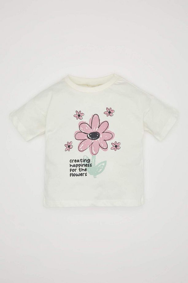 Kız Bebek Bisiklet Yaka Çiçekli Kısa Kollu Tişört C0014A524SM - 1