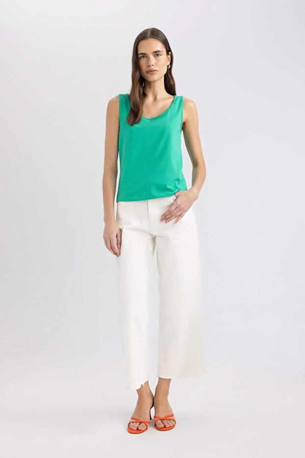 Slim Fit Slim Fit Guler în U Basic Solid Singlet I1059AZ24SM - 2