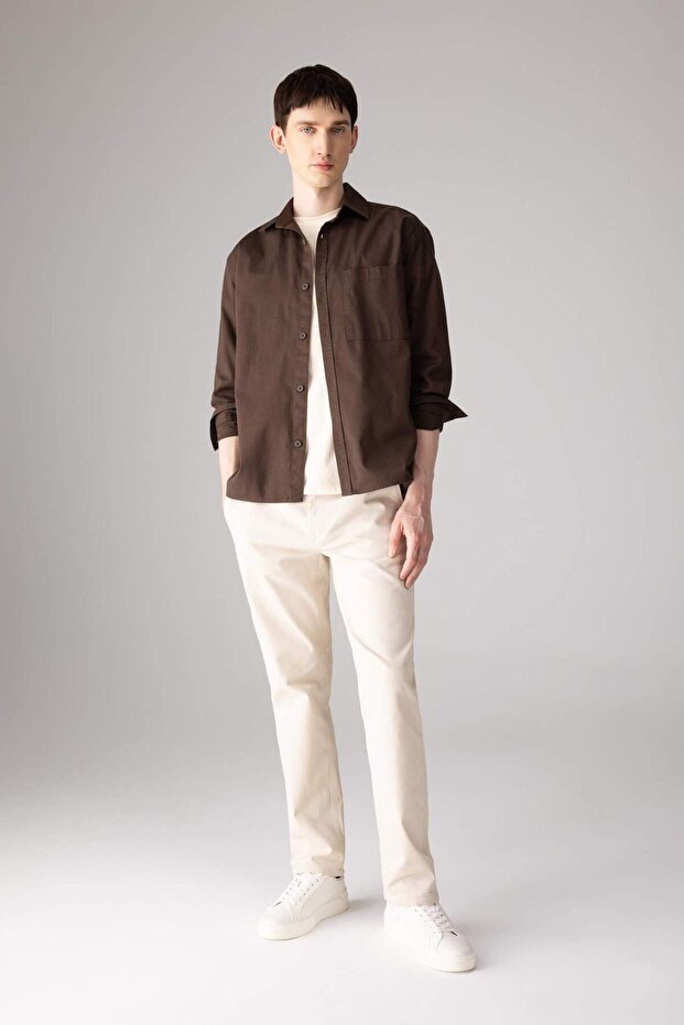 Gabardine Chino Canvas Trousers Regular Fit Zipper Pocket Straight Leg B2088Ax24Sp