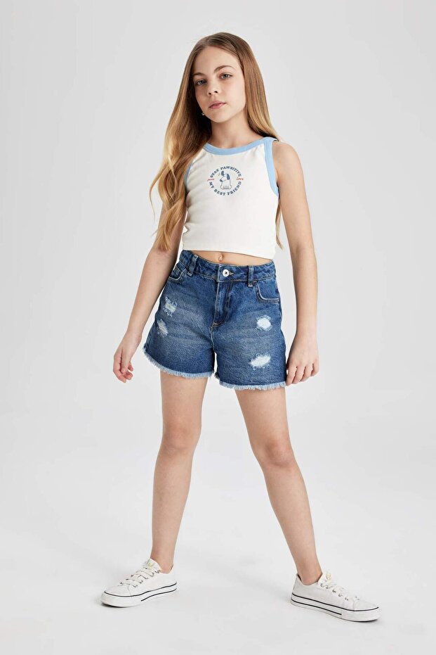 Kız Çocuk Bisiklet Yaka Baskılı Atlet C1582A824SM - 2