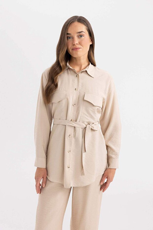 Regular Fit Long Sleeve Belted Shirt Tunic B6860AX24SP