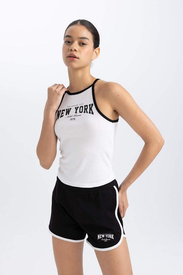 DeFactoFit Crop Bisiklet Yaka Baskılı Ribana Sporcu Atlet B8972AX24SM - 7