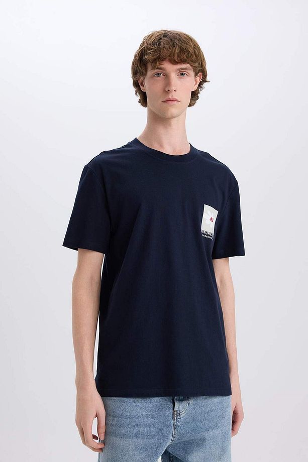 %100 Pamuk Regular Fit Bisiklet Yaka Baskılı Kısa Kollu Tişört C2081AX24SM - 4