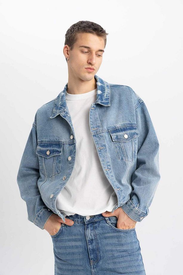 Relax Fit Düğmeli Cepli Mevsimlik Baharlık Jean Ceket B5749AX24SP - 7