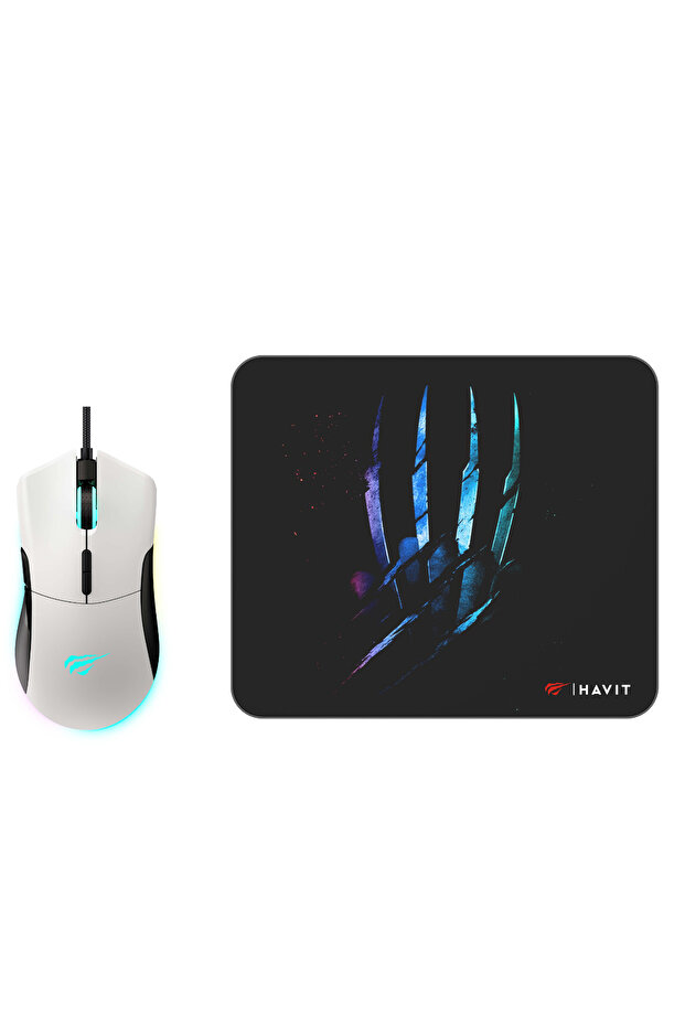 Gamenote MS1037CM Rgb Ledli Makrolu 7200Dpi Gaming Oyuncu Mouse + Mouse Pad - Beyaz - 1