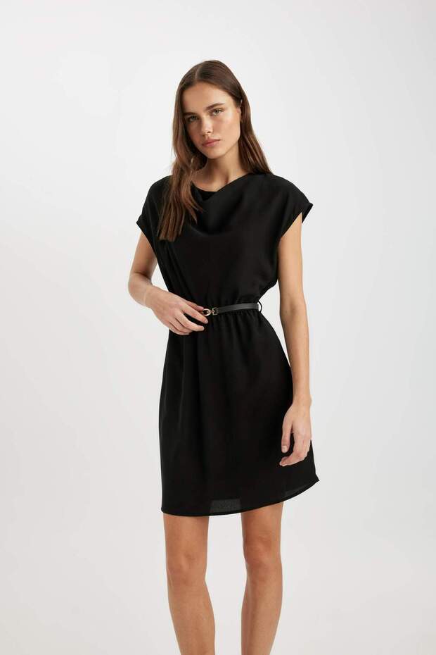 Degaje Yaka Krep Kolsuz Mini Elbise C5669AX24SP - 3