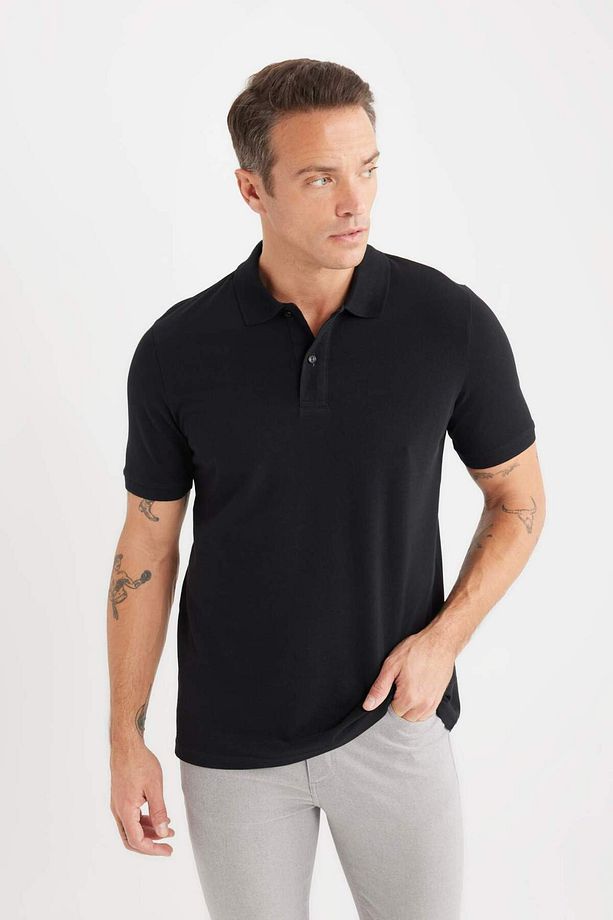 %100 Pamuk Regular Fit Polo Yaka Kısa Kollu Basic Düz Pike Kumaş Tişört C1293AX24SP - 1