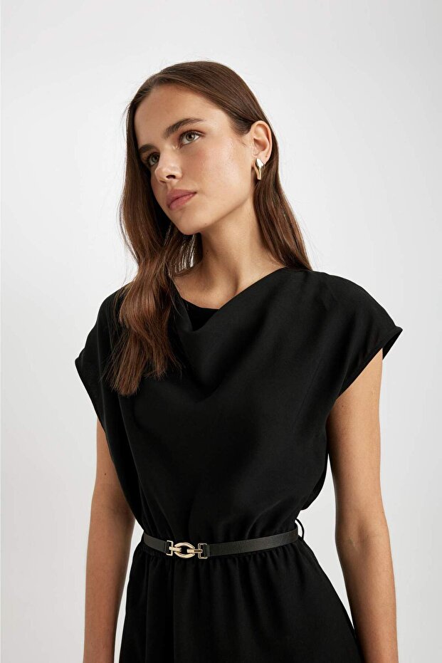 Degaje Yaka Krep Kolsuz Mini Elbise C5669AX24SP - 5