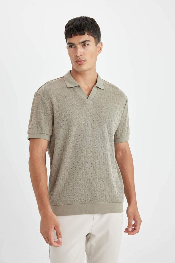 Regular Fit Polo Yaka Kısa Kollu Örgü Görünümlü Tişört B6536AX24SP - 4
