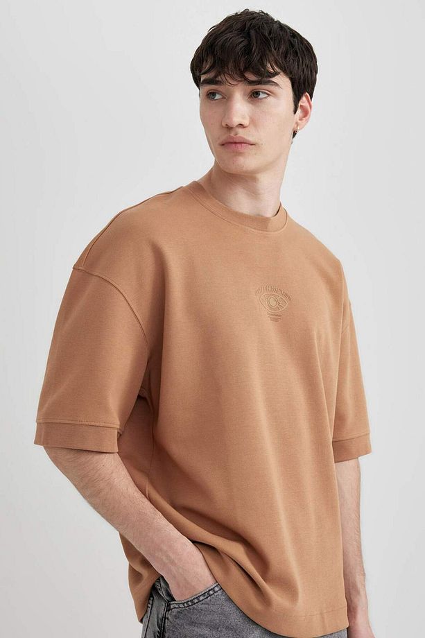 Loose Fit Bisiklet Yaka Baskılı Ağır Kumaş Kısa Kollu Tişört B8637AX24SM - 1