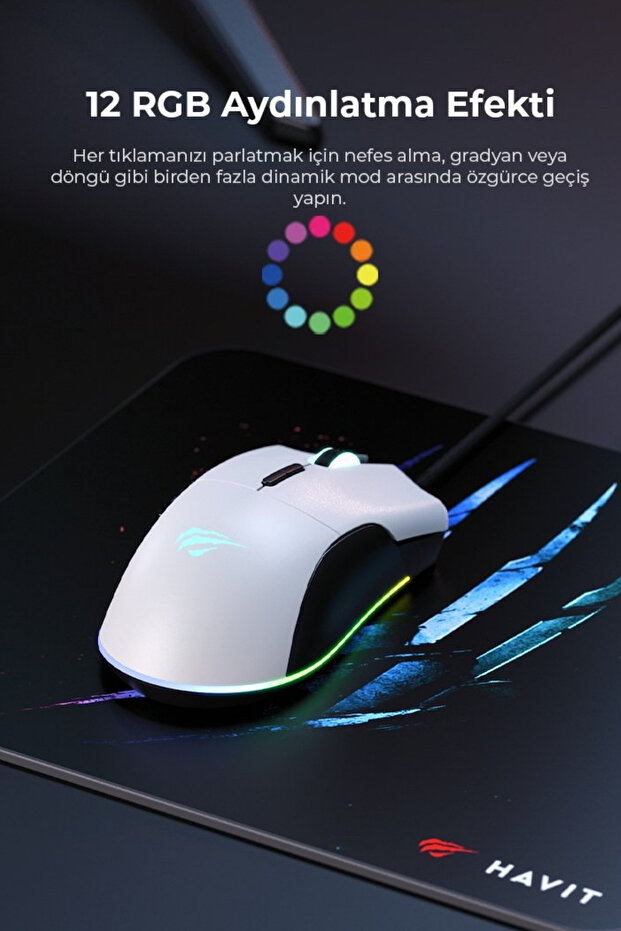 Gamenote MS1037CM Rgb Ledli Makrolu 7200Dpi Gaming Oyuncu Mouse + Mouse Pad - Beyaz - 4