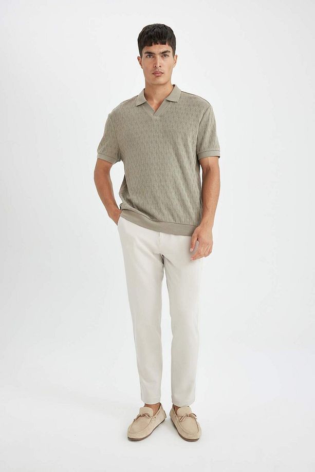 Regular Fit Polo Yaka Kısa Kollu Örgü Görünümlü Tişört B6536AX24SP - 2