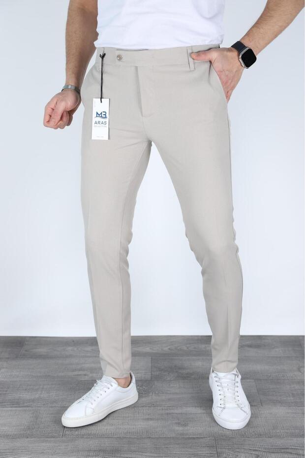 Linen Trousers, Button-Down Model, Lycra Stretch Fabric
