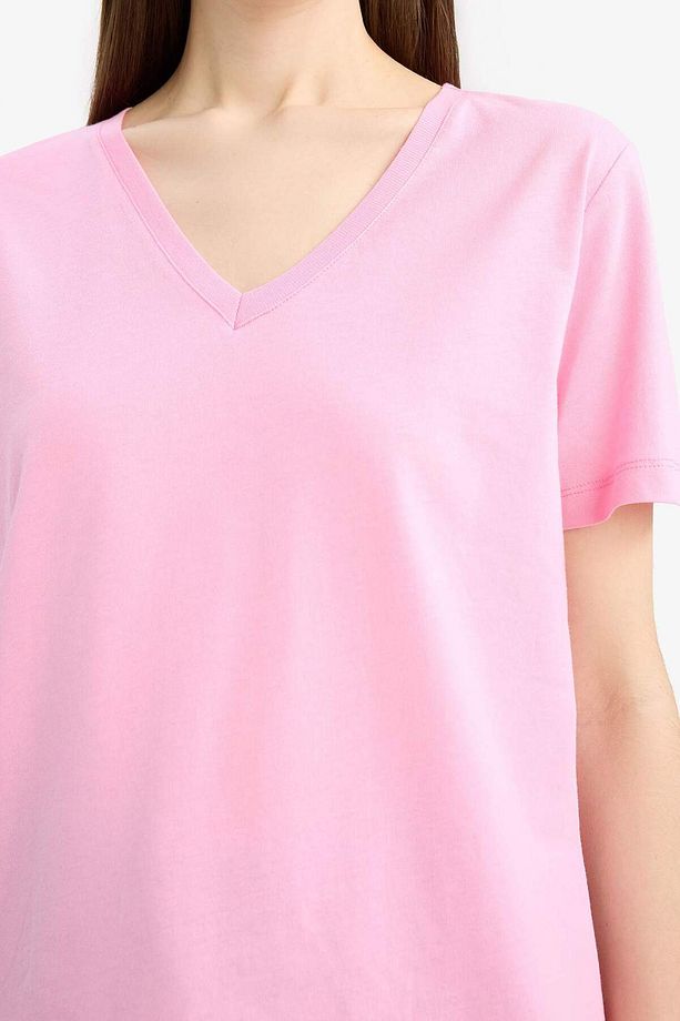 %100 Pamuk Regular Fit V Yaka Basic Düz Kısa Kollu Tişört W9578AZ24SM - 6