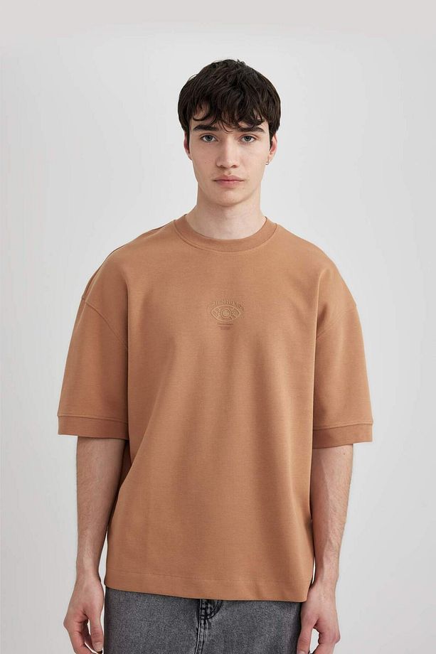 Loose Fit Bisiklet Yaka Baskılı Ağır Kumaş Kısa Kollu Tişört B8637AX24SM - 4