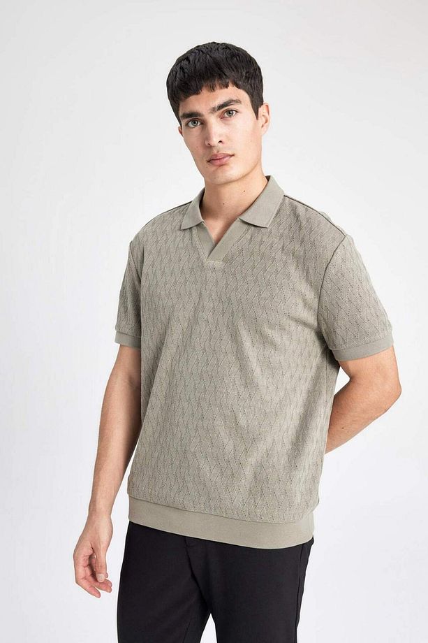 Regular Fit Polo Yaka Kısa Kollu Örgü Görünümlü Tişört B6536AX24SP - 6