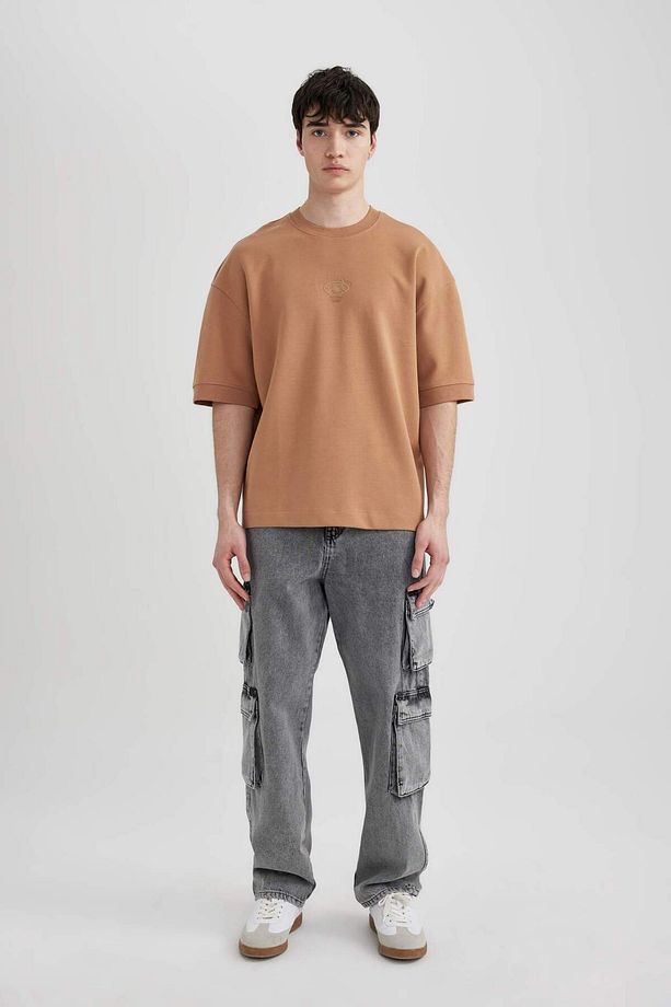 Loose Fit Bisiklet Yaka Baskılı Ağır Kumaş Kısa Kollu Tişört B8637AX24SM - 2