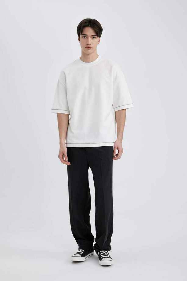 Loose Fit Bisiklet Yaka Kısa Kollu Ağır Kumaş Tişört C0147AX24SP - 2