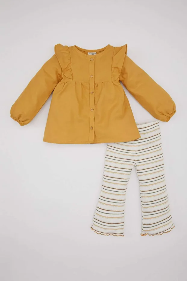2-teiliges Set für Babys, Mädchen, geknöpftes Langarmshirt, gestreifte Twill-Leggings C0772A524SP - 1