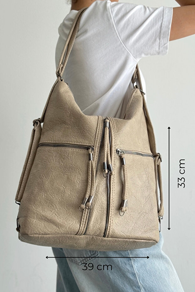 New Casual Model Quality Soft Leather Fullly Detail Compartmented Large Size Back and Shoulder Bag